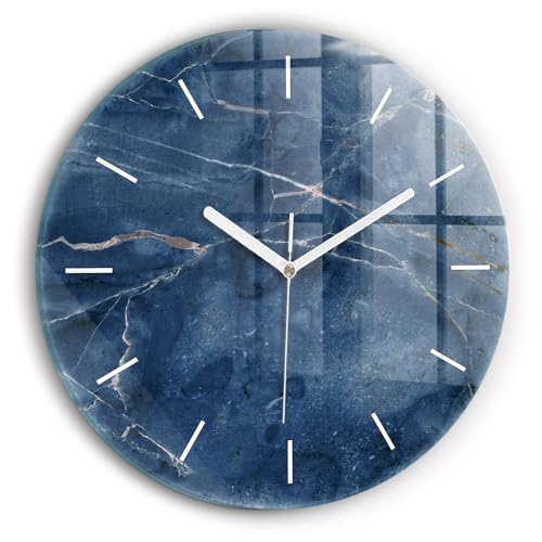 Horloge en Verre Wallfluent 30 cm sans tic-tac Style Marbre Bleu