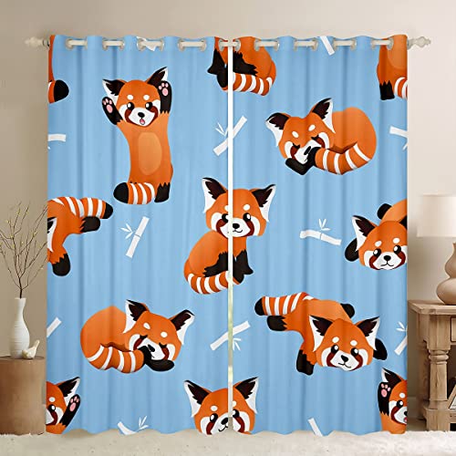 Loussiesd Red Panda Curtains Cute Animal Pattern Curtains for Bedroom Living Room Kids Cartoon Panda Printed Windows Drapes Novelty Wildlife Style Room Decoration,W46*L54