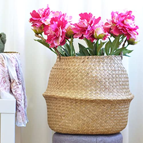 YOZUMD Cesta de armazenamento tecida, cesta de flores de vime tecida à mão, vaso de flores de erva m