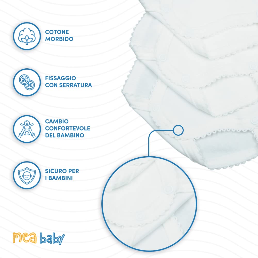MEA BABY Body da neonato a maniche lunghe | 100% cotone biologico | Unisex | Body da bambina e bambino | Colore Bianco naturale (crema) | Pratica chiusura con bottoni a pressione