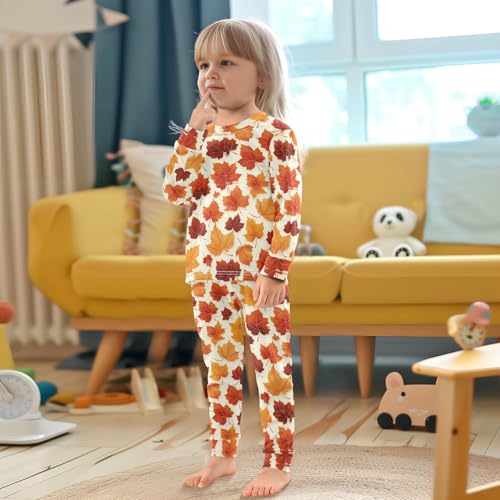 Pajama Sets Long Sleeve Autumn Leaves Pattern Soft Comfy Sleepwear 2 Piece PJS 3-8T 5