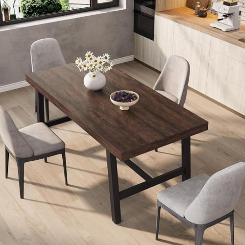 Image of GarveeHome Industrial Dining Table for 4-6 People, 63 inch Long Kitchen Table with Sturdy Metal Frame, Rectangular Counter for Dinner, Kitchen, Dining Room (Rustic Birch, 63 inch Non-extendable)