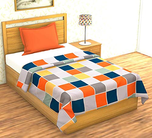 Image of MORADO Premium Glace Cotton Single Bed Quilt Cover /Duvet Cover /Rajai Cover /Blanket Cover with Zipper (MerinoOrangeCheck, 60x90 Inches)