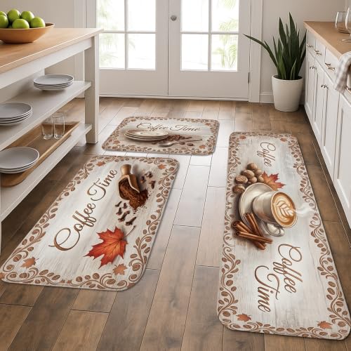 Lot de 3 tapis de cuisine rustiques marron automne et lavables pour évier - 2