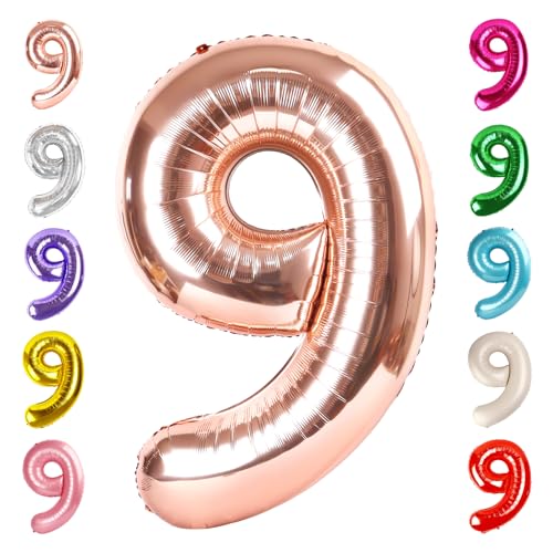 Image of 9 Balloon Numbers Birthday Decorations, 40In Rose Gold Balloons for Party | Eye-catching Appearance, Perfect Decorative Centerpieces, Convenient Self-sealing Structure, Widely for Various Occasions