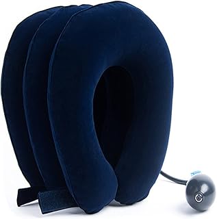Warm Girl Dispositivo de tracción cervical para cuello – Almohada inflable y ajustable para cuello – Tracción en casa para aliviar el dolor de cuello y hombro, color azul