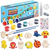 Ackitry - Kit de pintura de madera para manualidades y artes creativas, 12 imanes de madera, pinta el tuyo para niños, regalo de pintura, proyecto de actividad familiar