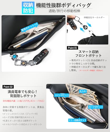 Sollman ショルダーバッグ ボディバッグ メンズ 大容量 防水 斜めがけ スリングバッグ アウトドア 海外旅行 多機能 ブラック の商品画像 2