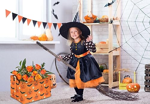 Image of Rectangular Halloween Baskets,Pumpkin Basket for Kids with Handles. Candy Basket,Books Bins. (Halloween Pumpkin)