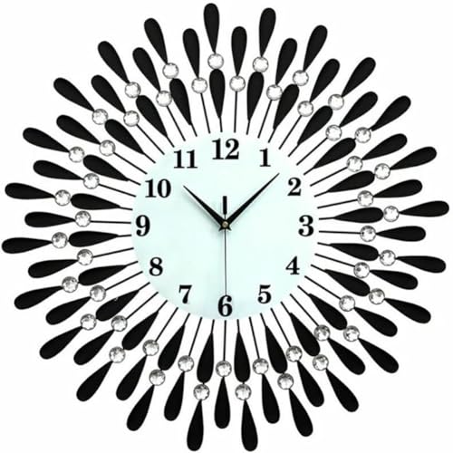 Reloj de pared moderno, reloj de escritorio minimalista, flor de diamante de cristal, reloj de metal silencioso, decoración de obras de arte, 60 cm, para sala de estar, dormitorio, decoración de arte