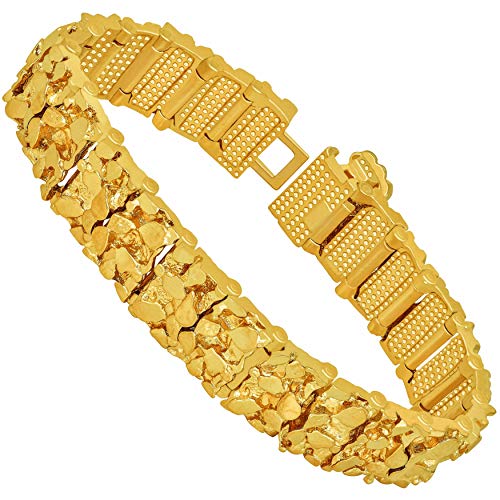 LIFETIME JEWELRY 16mm Rugged Nugget Link Bracelet for Men and Women 24k Gold Plated