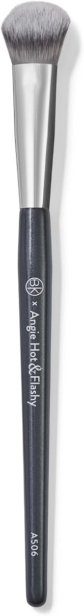BK BEAUTY A506 Under Eye Concealer Brush, Angie Hot & Flashy | Rounded head for patting and blending under-eye concealer. Synthetic fiber bristles, wood handle, single brush.