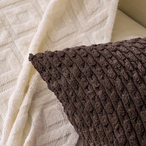 Set of 4 Dark Brown Decorative Throw Pillow Covers 22x22 Inch Corduroy Pillow Covers for Bed Couch Sofa Living Room Soft Square Cushion Cases