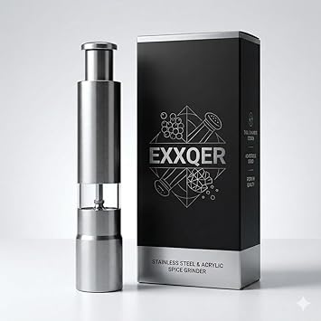 Manual Salt and Pepper Grinder, Stainless Steel and Glass Spice Grinder with Adjustable Roughness for Pepper, Spices or Sea Salt (SS Pepper Grinder Mill)