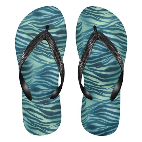 Burbuja Blue Green Zebra Skin Flip Flops for Women Men, Soft Thong Sandals Rubber Slippers for Pool Beach Essentials