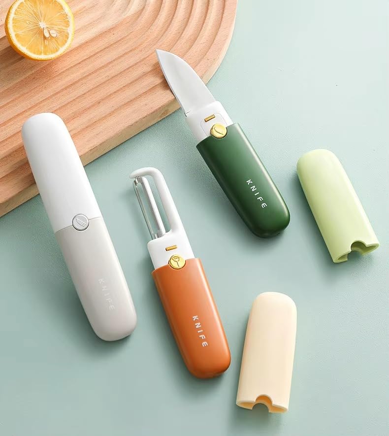 Image of Multi-Functional Vegetable Peeler for Kitchen | Stainless Steel Peeler with Wooden Handle & Bottle Opener | Single Blade for Fruits and Vegetables | 1 Piece (2 in 1 Peeler & Knife)