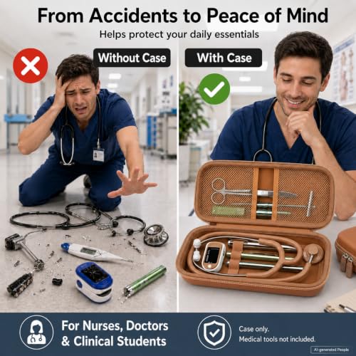 Image of ALKOO Stethoscope Case for 3M Littmann Classic III /Cardiology IV, Tan | for MDF Acoustica Stethoscopes, for Nurses, Doctors, Nursing School Essentials, Students, Clinic, EMS, Travel, Hard Bag Only