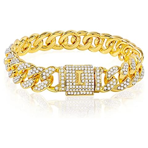 Initial Cuban Link Bracelet for Men Iced Out Bracelet Bling Miami Cuban Link 18k Gold Letter Chain Bracelet, 8 inch, Metal, Cubic Zirconia Cover
