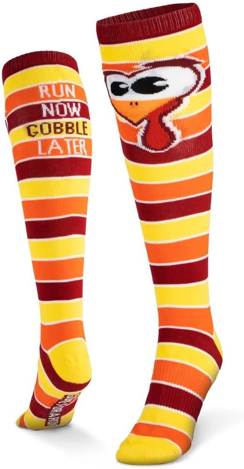 Run Now Gobble Later Knee High Athletic Running Socks | Fun Turkey Trot Running Socks