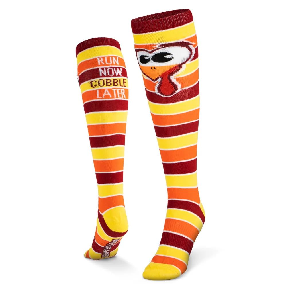 Run Now Gobble Later Knee High Athletic Running Socks | Fun Turkey Trot Running Socks