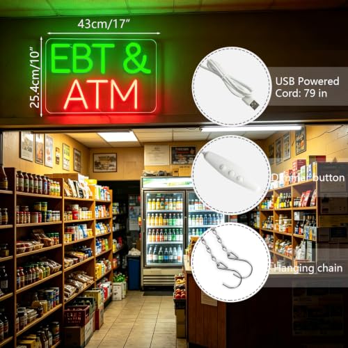 Image of EBT&ATM Neon Signs for Wall Decor Neon Lights for Business Led Signs Suitable for Convenience Stores Supermarkets restaurant Office Bar Pub 5V Power Adapter 17.3 * 10.2 Inch(Green+ Red)