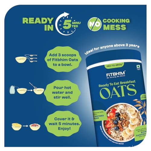 Image of ProToGrow Ready to Eat Oats with Bhim Banana & Real Cranberries - 300g Jar (Pack of 2) | High Dietary Fibre & Protein Rich | No Refined Sugar | Gluten Free | Healthy Breakfast for all Ages