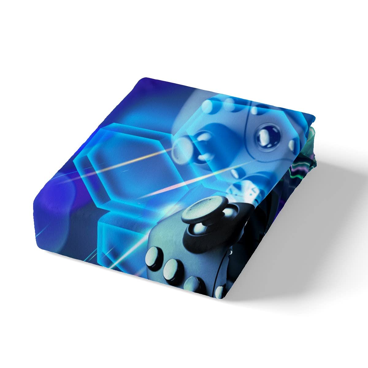 Tbrand Gamepad Bettwäsche Set 135x200cm Jungen Videospiel Bettbezug Set für Kinder Jugend Galaxis Gaming Controller Betten Set Gamer Blue Hexagon Geometric Decor mit 1 Kissenbezug