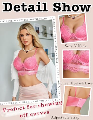 Image of Avidlove Lace Bralettes for Women Y2k Strap Bustier Cami Top V Neck Camisole Lingerie