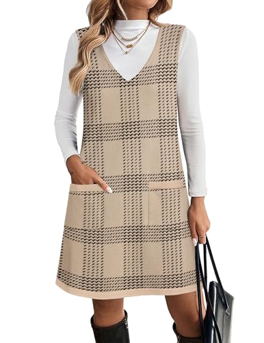 Zeagoo Fall Plaid Sweater Dresses for Women 2025 Trendy V