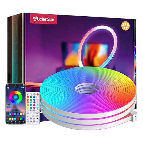 Lucienstar 10M RGB Neon Rope Light 24V, IP67 Waterproof Flexible LED Neon Lights Strip with Remote & APP Control, Music Sync for Bedroom DIY Garden, Party Decor [Energy Class F]