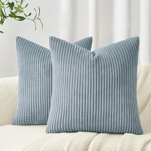 Topfinel Juego 2 Fundas de Cojines 45x45 Azul Grisáceo de Pana Suave y Duradera,Funda Cojines con Cremallera Oculta para Sala de Estar, Sofás, Camas, Sillas Dormitorio Jardín Coche