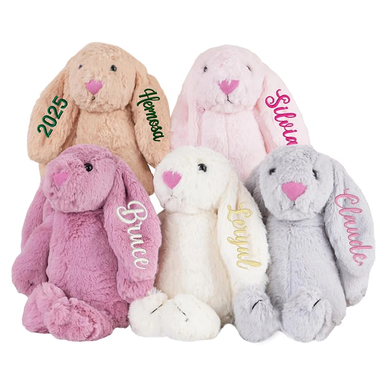 Personalized Embroidered Easter Bunny Plush with Childs Name Custom Stuffed Rabbit Toy Soft Easter Gift for Baby Girl