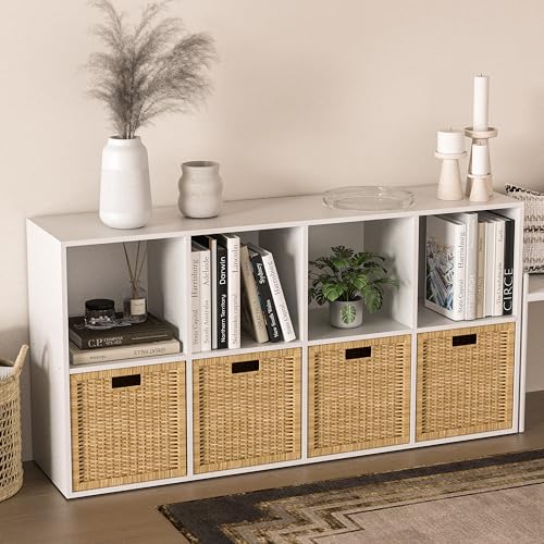 NewBeth Étagère de rangement en bois à 8 cubes avec panneau arrière fermé, étagère cube blanche avec compartiments pour salon, étagère à livres,...