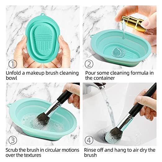 Feelon Makeup Brush Cleaning Mat, Soft And Durable Silicone Cosmetic Cleaner Pad, Foldable Makeup Brush Cleaning Bowl, Portable Washing Tool Scrubber 1
