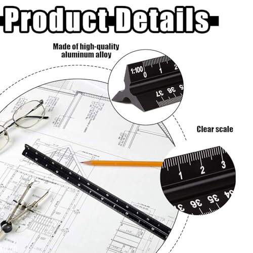 Architektonisches Lineal,Dreikantmaßstab,Maßstab Lineal 30 Cm, Standard,Für Architekten, Studenten, Zeichner Und Ingenieure, Schwarz (1:100, 1:200, 1:250, 1:300, 1:400, 1:500)