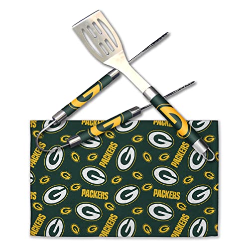 Northwest Offically Licensed Green Bay Packers NFL 3 Piece BBQ Grill Set - Spatula, Tongs and Towel, Scatter Print