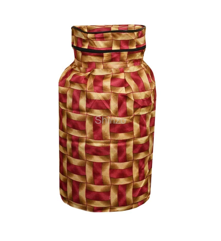 Image of Woah Cotton DustProof and Dustproof LPG Gas Cylinder Cover| Top Design Stain| Dust| DustProof PVC LPG Gas Cylinder Cover, Polyester Gas Tank Cover Fits StandardG (Pack of 2, Red Golden)