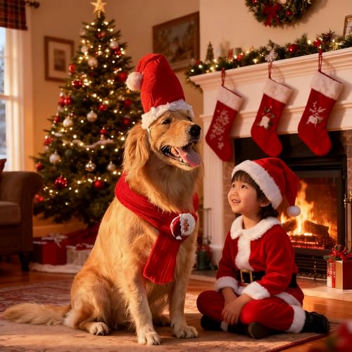 Bonnet et écharpe de Père Noël pour grand chien de taille L