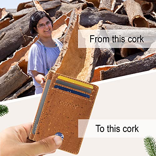 Image of Corkor Cork Card Holder Men - Cork Wallet - Vegan Leather - Minimalist Slim Front Pocket RFID