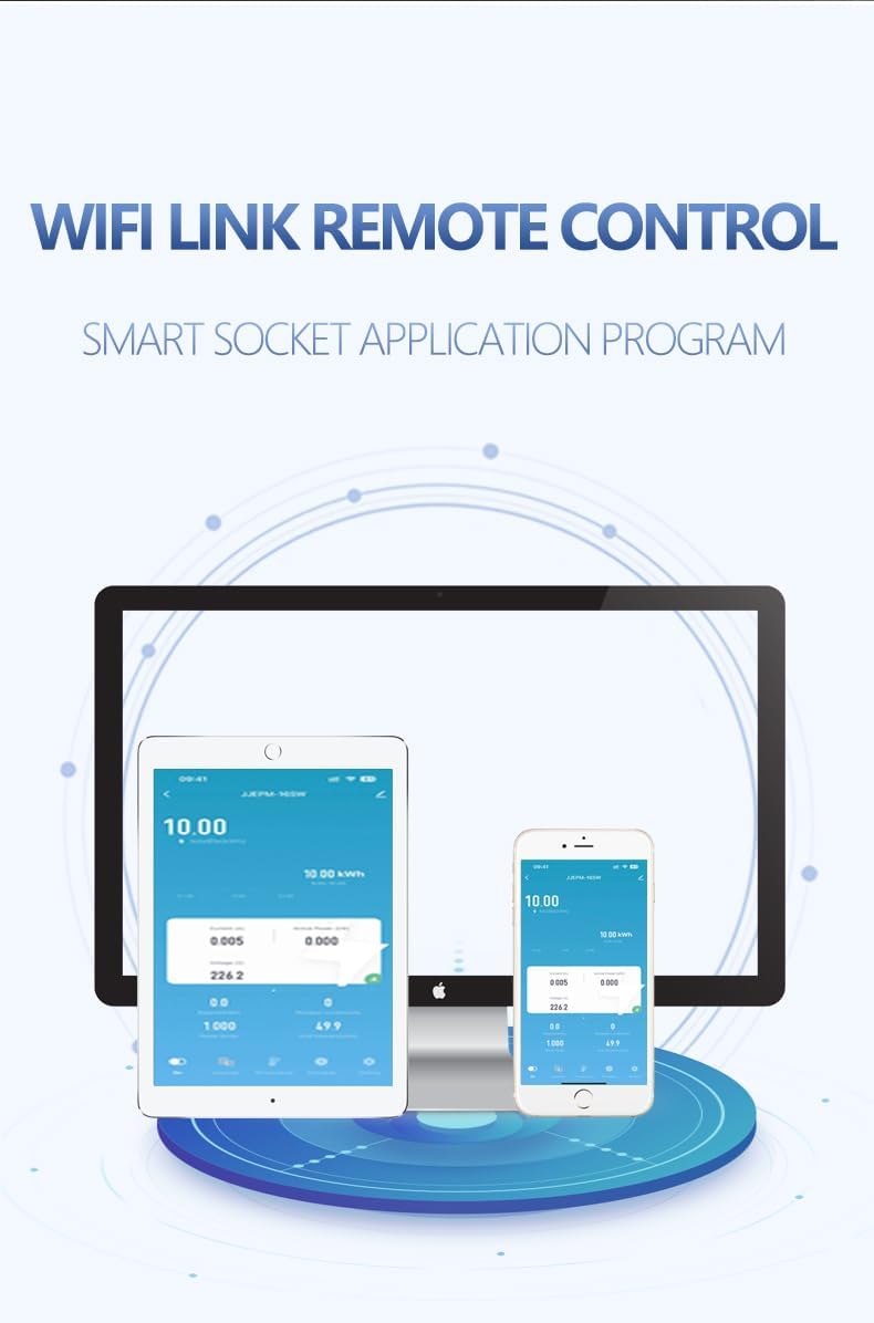 WIFI Smart Socket 265V AC Power Meter,over-voltage and under-voltage protector, overcurrent protection socket,Backlit Large Color Display, Electrical Energy Monitor (EU Type 220V), White