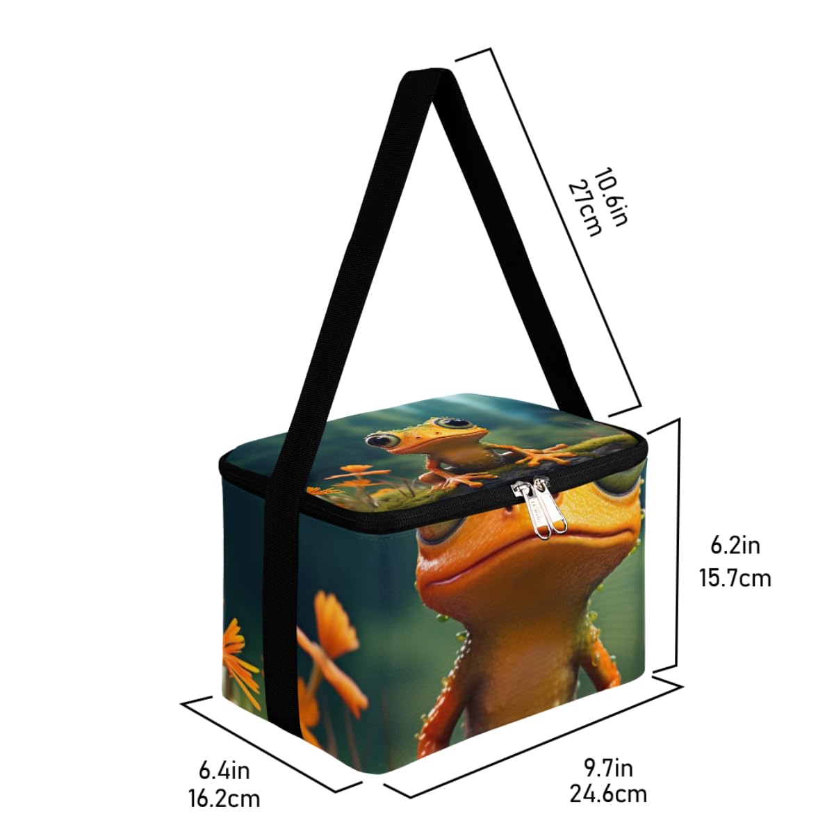 GzLeyigou Lunch Bags for Women Men 9 Cans,Green Frog Hot & Cold Food Delivery Bag Insulated Grocery Bag Insulated Lunch Box Cute Frog Cooler Bag for Office Work Picnic Beach