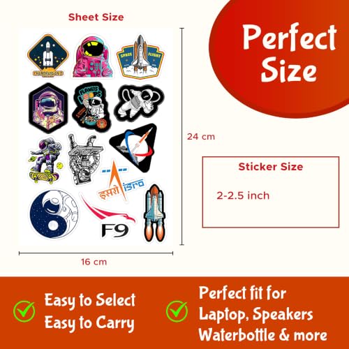 Image of CodersParadise Vinyl Pack of 53 Space Stickers For Laptop - Aesthetic Waterproof Nasa, Spaceship, Astronaut, Moon Stickers, Self-Adhesive, 7.6 cms