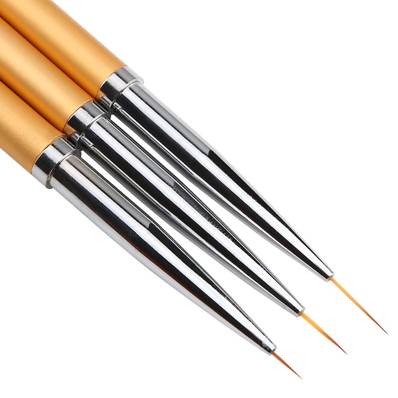 3 Pcs Metal Round Top Nail Art Gel Extension Builder Painting Liner Brushes Drawing Flower Petal Pen Kit