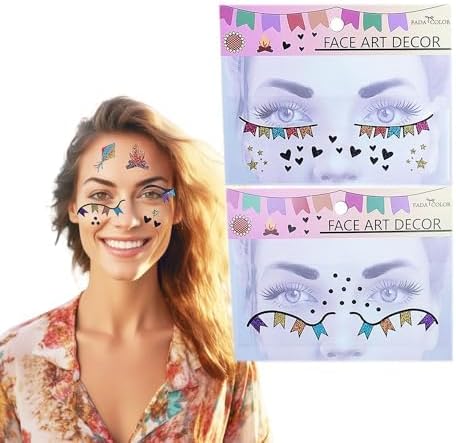 Festa Junina Maquiagem Adesiva para o Rosto Face Jewels - Kit com...