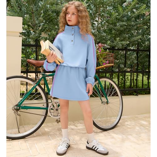 Mirawise Girls Sweatsuit 2 Piece Long Sleeve Sweatshirt and Skorts Tracksuit Pocketed Activewear Skort Sets for 4-13Y2