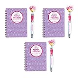 Cheersville 3 Pack 3-In-1 Purple Spiral Bound Lined Motivational Journal & Pen Set- 48 pages, 3.5' x 6.25' - Stylus and Screen Cleaner - Healthcare Gifts