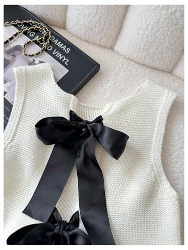 Image of GORGLITTER Women's Tie Back Cropped Sweater Vest Bow Sleeveless Knit Tank Tops Trendy Cute Cardigan Dressy Casual Outfits