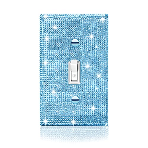 Image of Shiny Silver Blue Rhinestones Wall Plates Switch Plate Covers Decorative Light Switch Cover Single Toggle Rhinestones Outlet Covers Wall Plate
