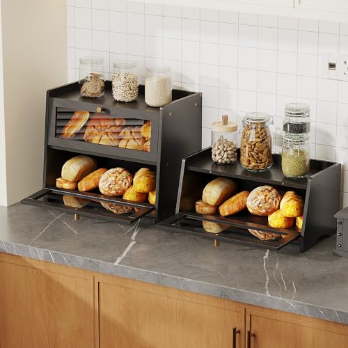 BAMBANG Bread Bin for Kitchen Countertop, Bamboo Bread Box Wooden Farmhouse Bread Storage Container, Small Breadbox Organizer for Counter Cabinet Pantry, Black - Cosy Home Interiors BAMBANG Bread Bin for Kitchen Countertop, Bamboo Bread Box Wooden Farmhouse Bread Storage Container, Small Breadbox Organizer for Counter Cabinet Pantry, Black - Image 4