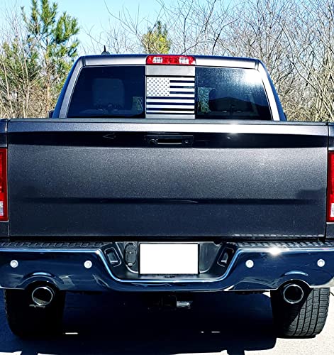 Image of Xinghe for 2019-2026 Chevy Silverado GMC Sierra, Rear Middle Window American Flag Decals Stickers, Matte Silver American Flag Decals for Truck, Patriotic Rear Center Decal